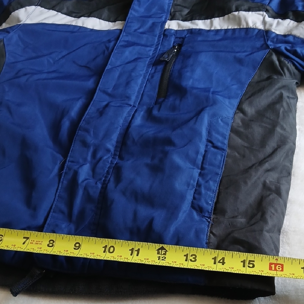Kids Blue and Black Hooded Puffer Jacket with Reflective Stripe - Picture 13 of 14